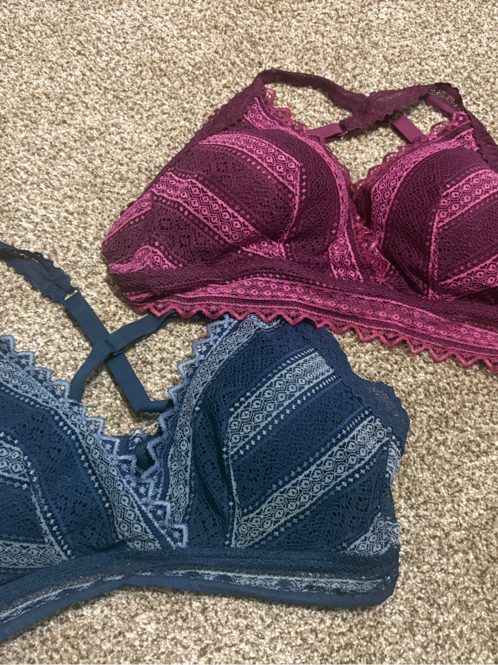 Lace Bralette Pack — Navy & Berry